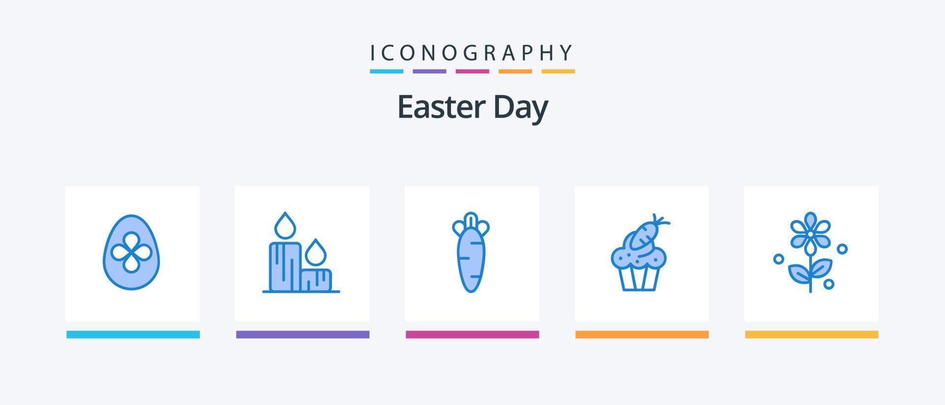 påsk blå 5 ikon packa Inklusive blomma. påsk. morot. mat. kaka. kreativ ikoner design vektor