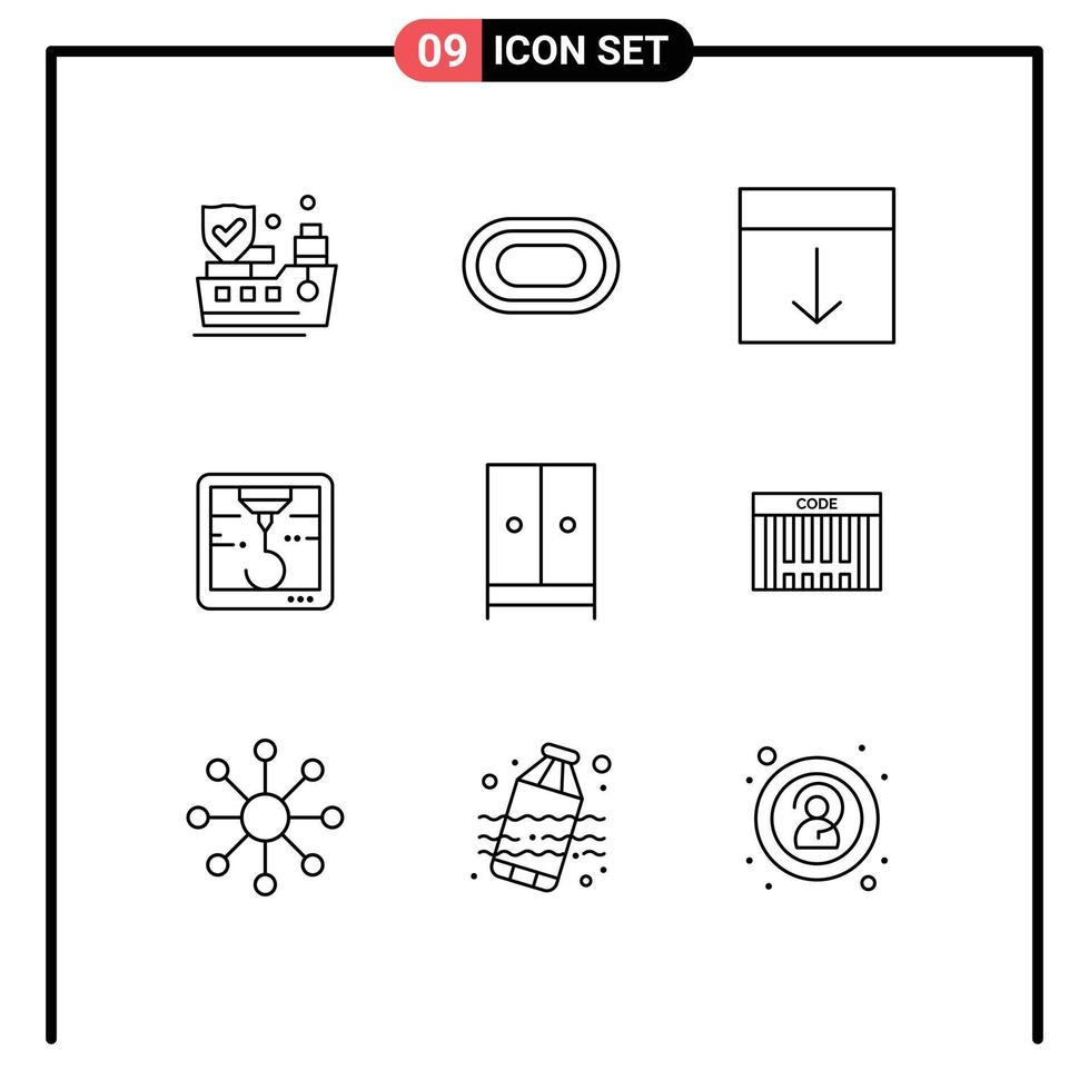 9 kreativ Symbole modern Zeichen und Symbole von Zuhause Wandschrank Gitter Haushaltsgeräte Drucker editierbar Vektor Design Elemente