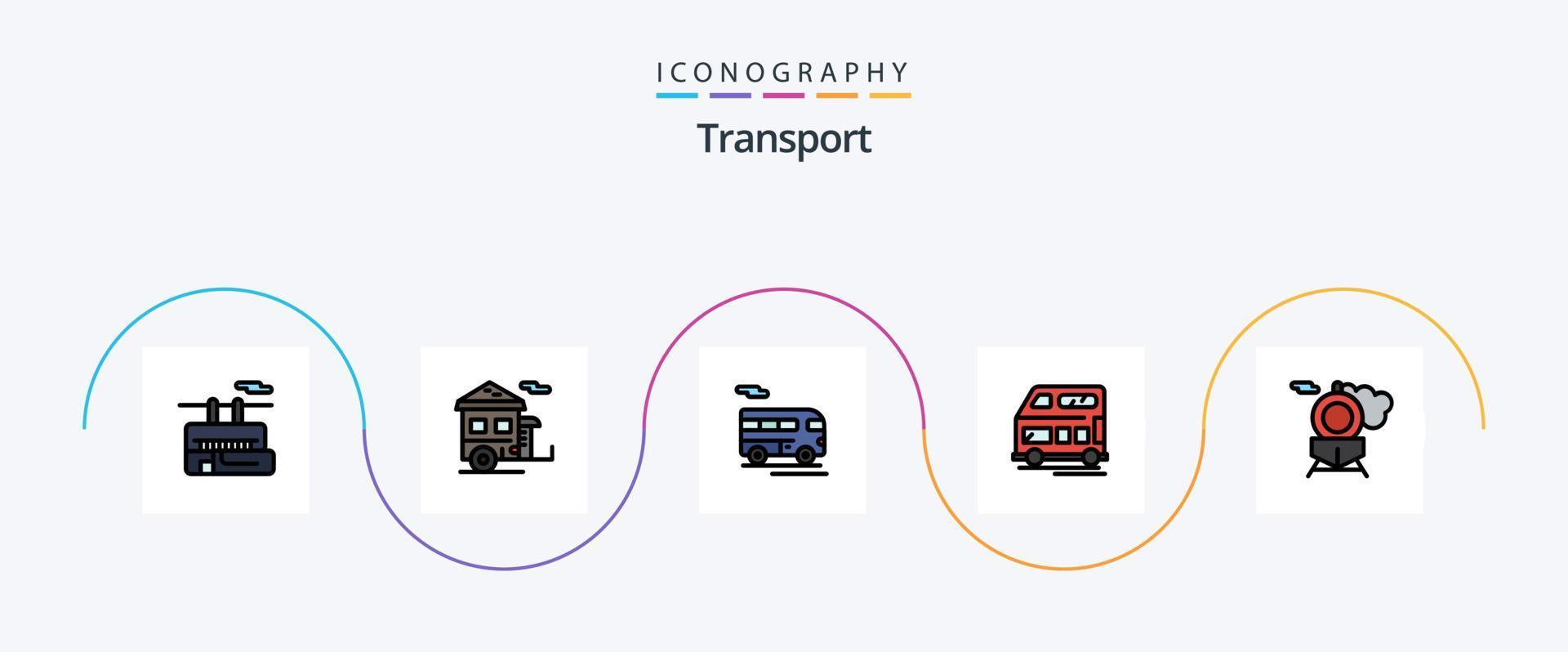 Transport Linie gefüllt eben 5 Symbol Pack einschließlich . Transport. Transport. Zug. Fahrzeug vektor