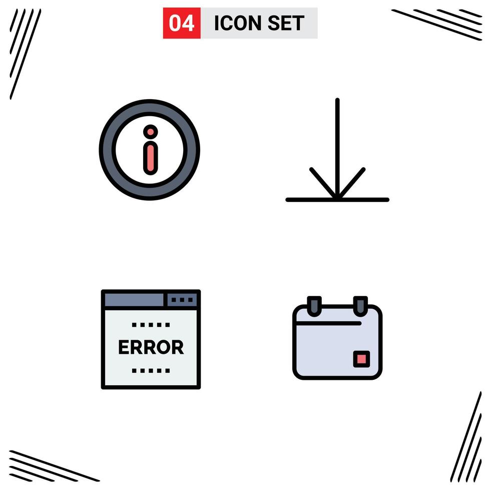 grupp av 4 fylld linje platt färger tecken och symboler för info Sök pil media filma redigerbar vektor design element