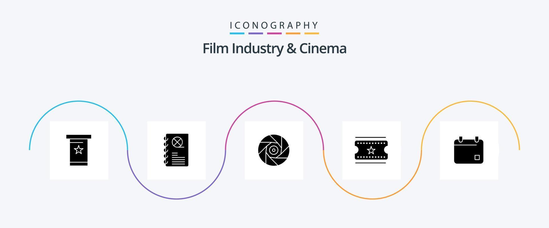 Cenima Glyphe 5 Symbol Pack einschließlich Kalander. Kino. Kino. Film Eintrittskarten. Kino Tickets vektor