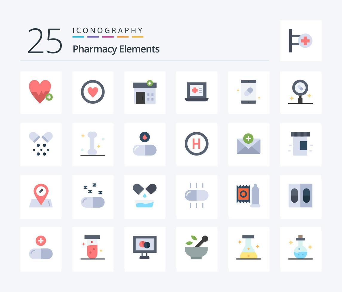 Apotheke Elemente 25 eben Farbe Symbol Pack einschließlich Medizin. Gesundheit. medizinisch. Handy, Mobiltelefon. medizinisch vektor