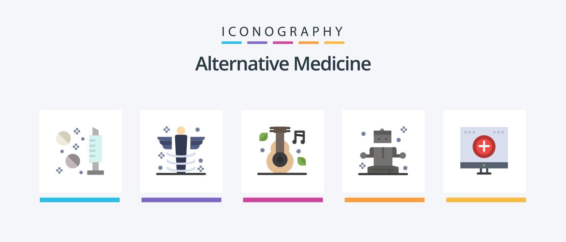 alternativ medicin platt 5 ikon packa Inklusive vård. avkopplande. medicin. meditation. medicin. kreativ ikoner design vektor