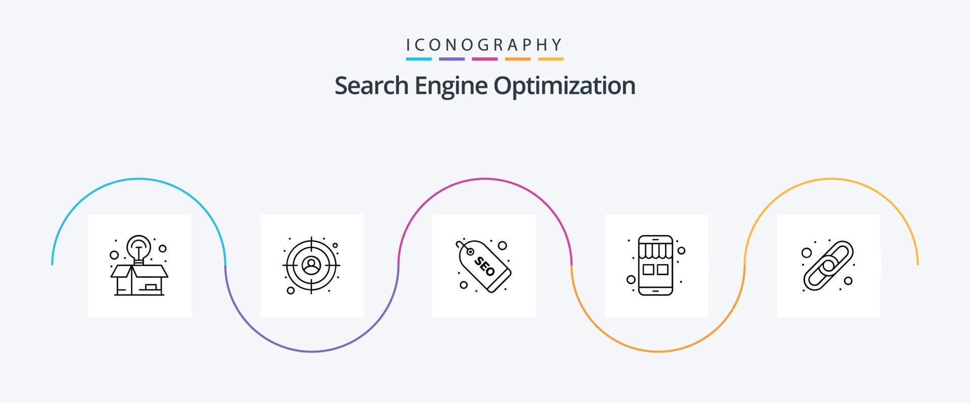 seo linje 5 ikon packa Inklusive . ansluta. marknadsföring. kedja. uppkopplad handla vektor