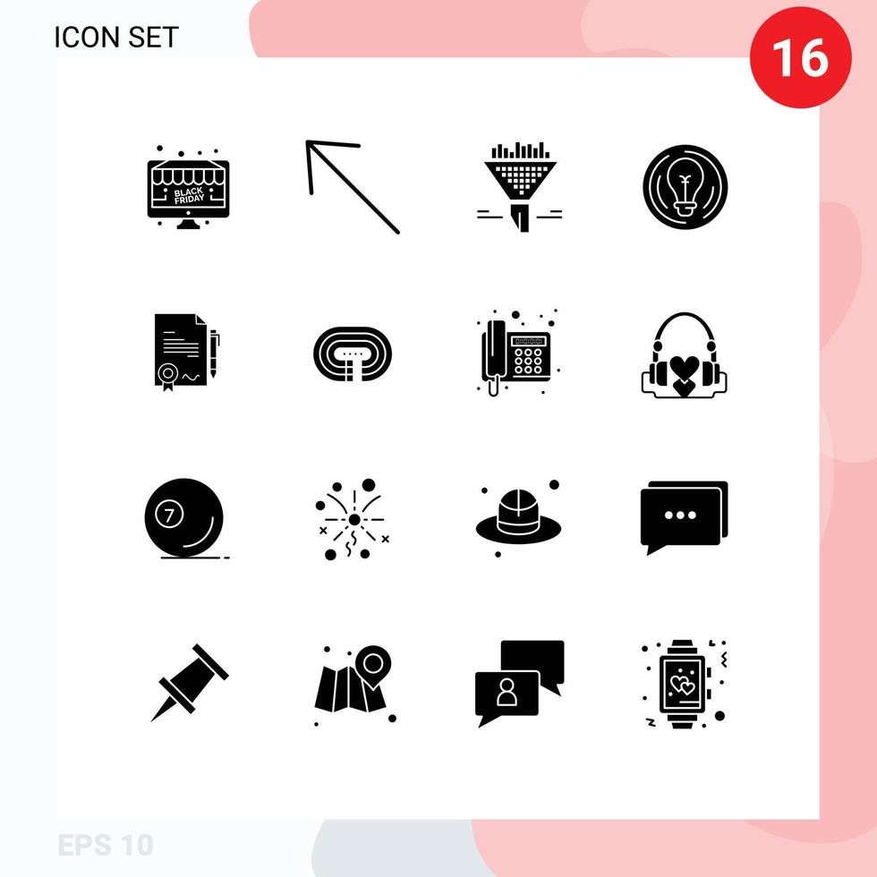 16 Benutzer Schnittstelle solide Glyphe Pack von modern Zeichen und Symbole von Vereinbarung kreativ Filter Kreis Birne editierbar Vektor Design Elemente