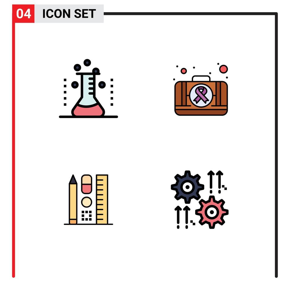editierbar Vektor Linie Pack von 4 einfach gefüllte Linie eben Farben von Gesundheit Stift Labor Kit Bildung editierbar Vektor Design Elemente