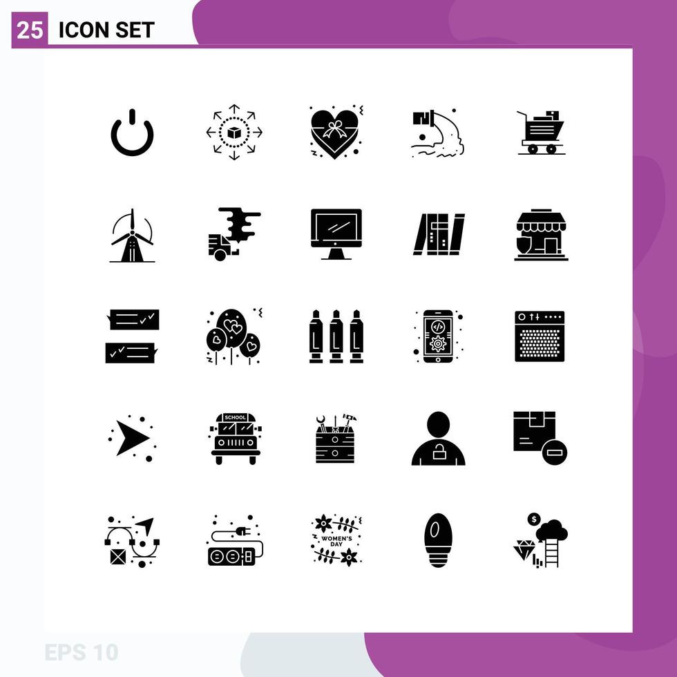 uppsättning av 25 modern ui ikoner symboler tecken för vagn avlopp hjärta radioaktiv rör redigerbar vektor design element