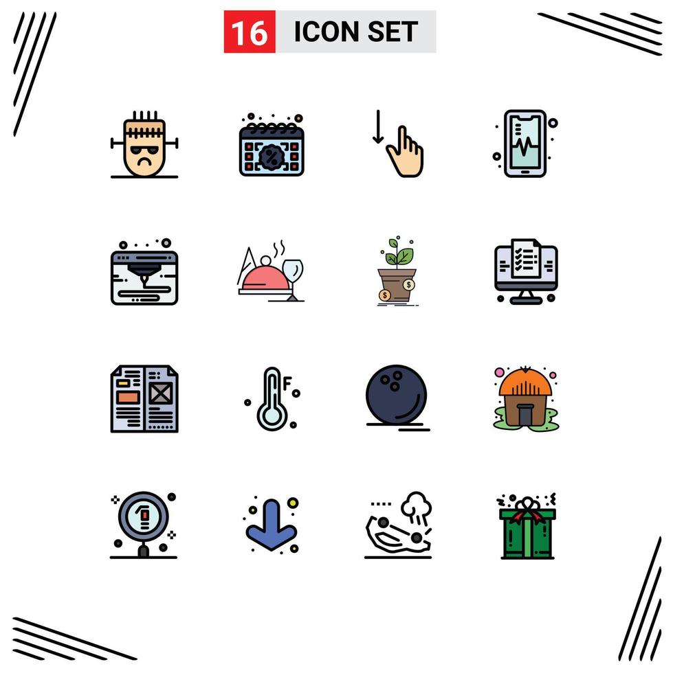 16 platt Färg fylld linje begrepp för webbplatser mobil och appar internet mobil försäljning telefon gester redigerbar kreativ vektor design element