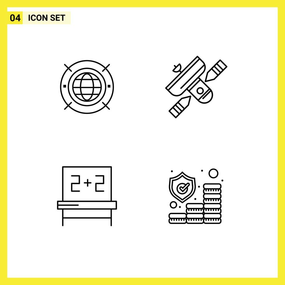 modern uppsättning av 4 fylld linje platt färger och symboler sådan som internet svarta tavlan datoranvändning radio studier redigerbar vektor design element