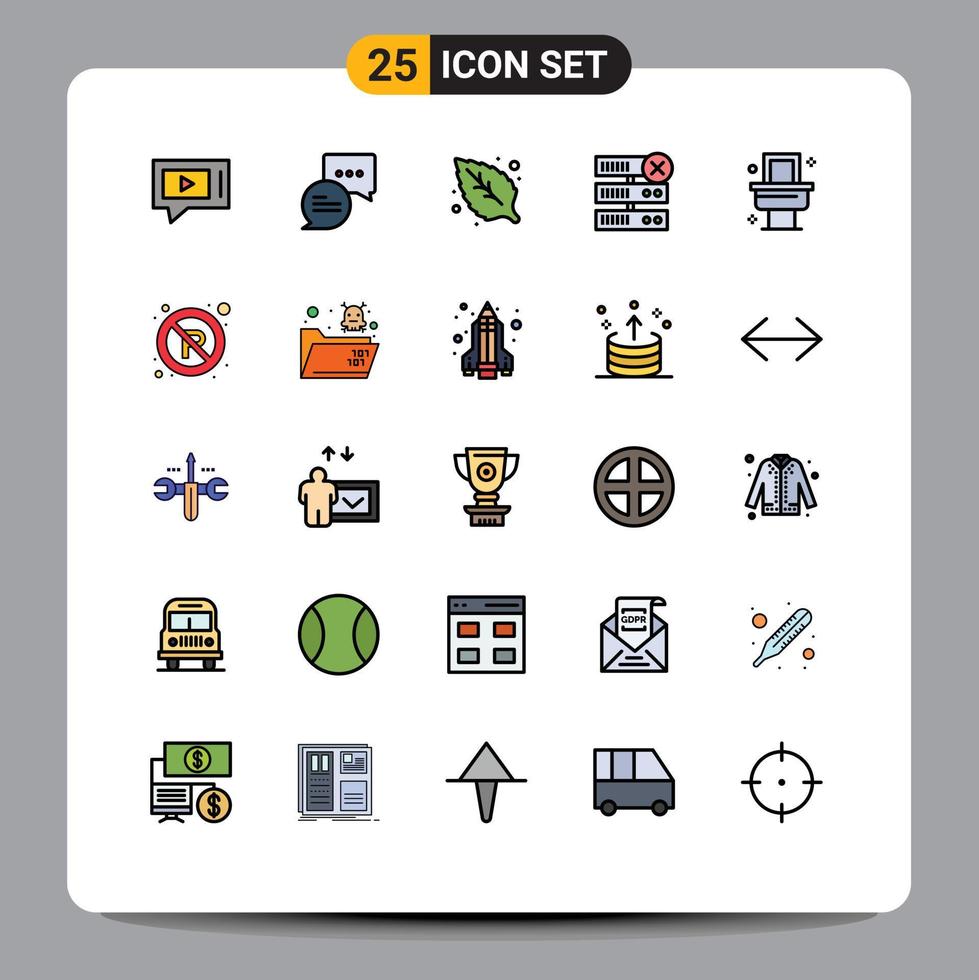 25 universell fylld linje platt färger uppsättning för webb och mobil tillämpningar parkering rum grön bad server redigerbar vektor design element
