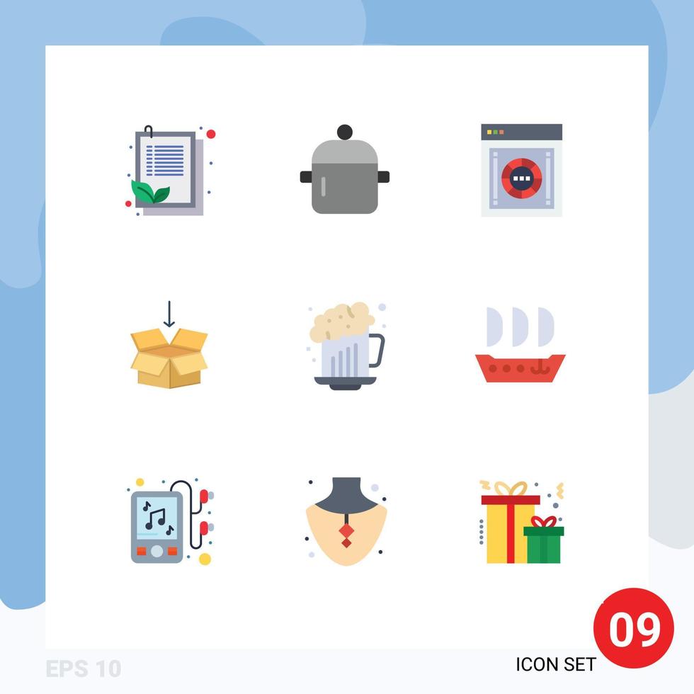 9 universell platt färger uppsättning för webb och mobil tillämpningar utbildning pil köksutrustning låda säker låda redigerbar vektor design element