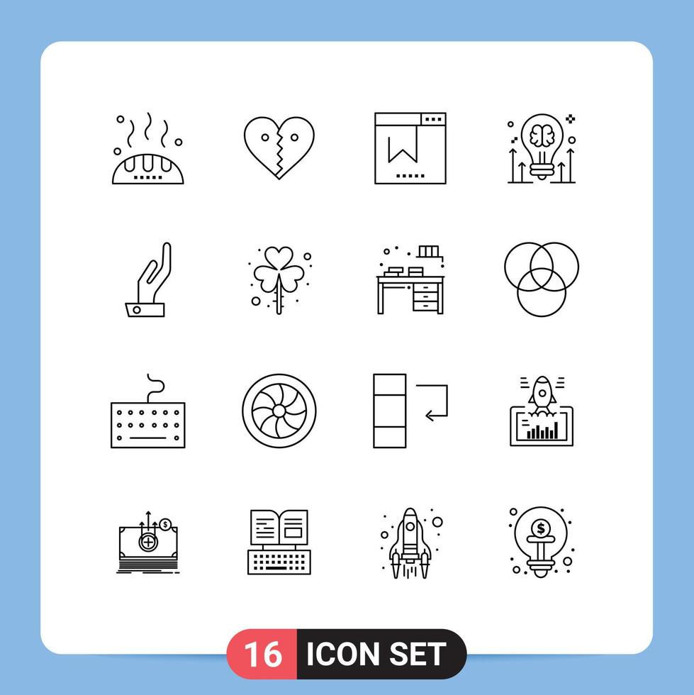 uppsättning av 16 kommersiell konturer packa för pil Glödlampa bruten brainstorming hemsida redigerbar vektor design element