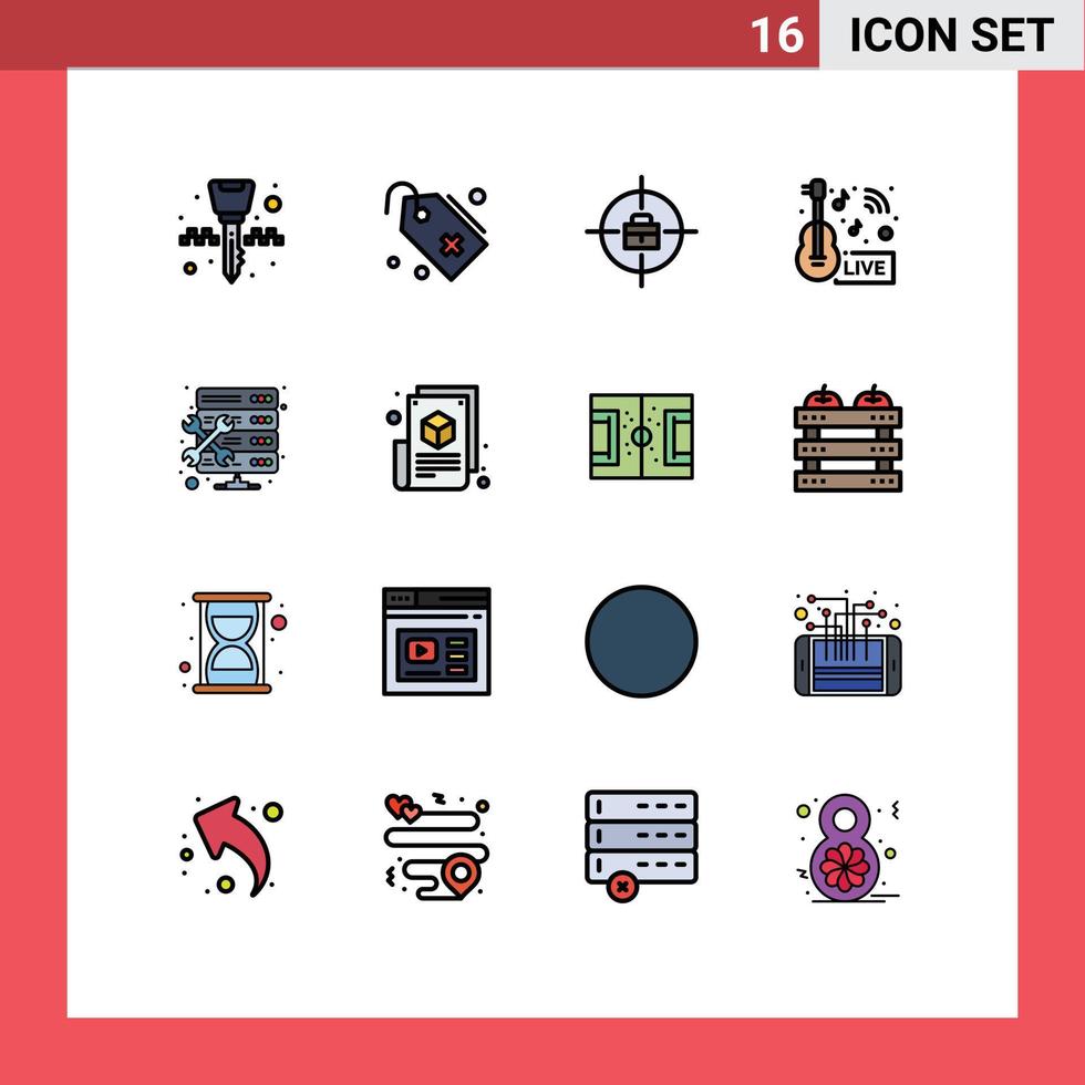 modern uppsättning av 16 platt Färg fylld rader pictograph av värd Nyheter mål leva underhållning redigerbar kreativ vektor design element