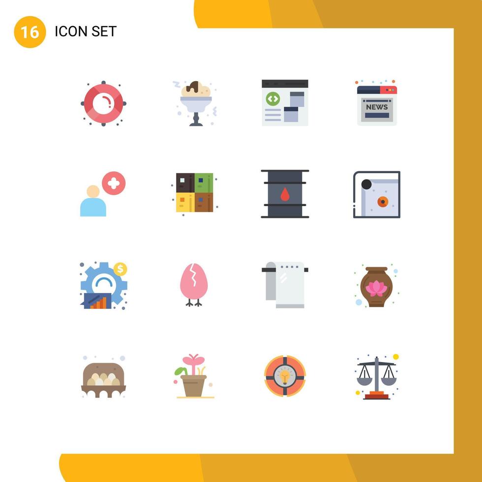 grupp av 16 platt färger tecken och symboler för plus webb browser uppkopplad artikel redigerbar packa av kreativ vektor design element