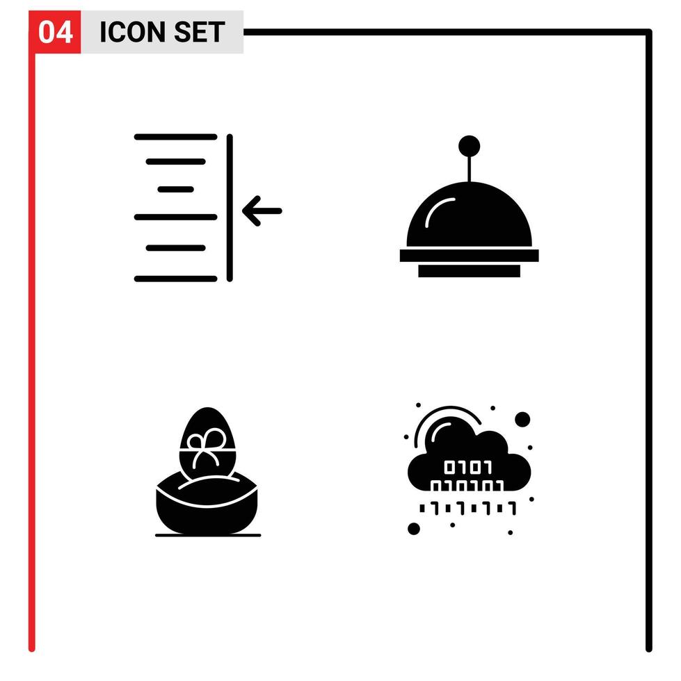 uppsättning av 4 vektor fast glyfer på rutnät för indrag ägg larm gåva binär redigerbar vektor design element