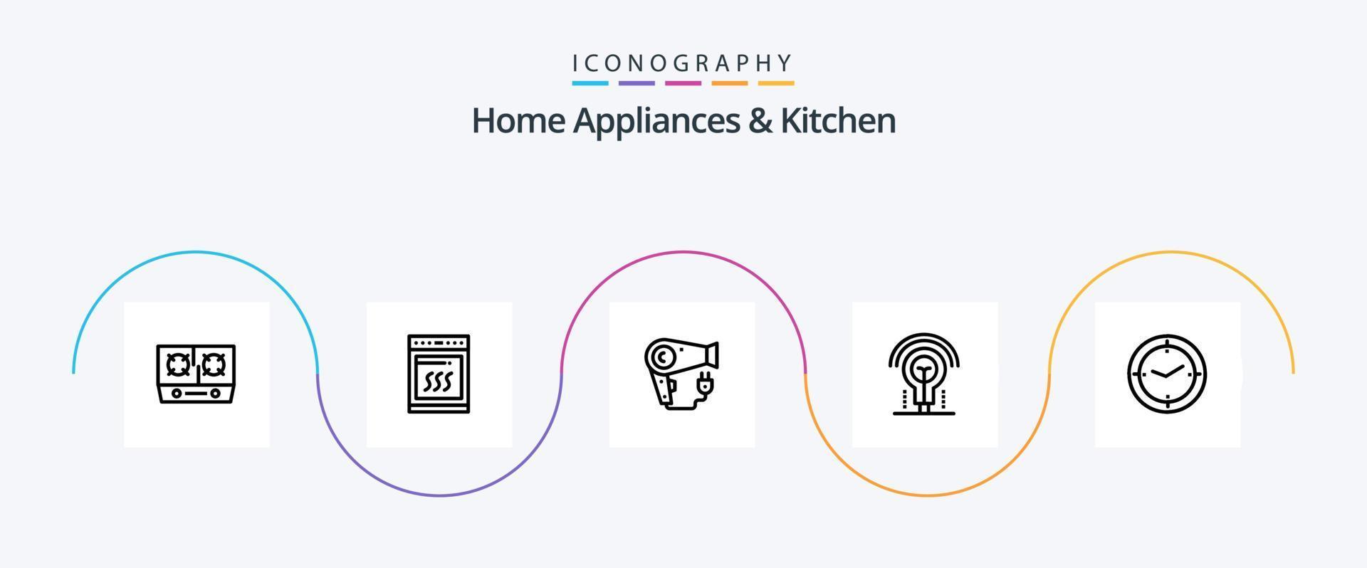 Zuhause Haushaltsgeräte und Küche Linie 5 Symbol Pack einschließlich Küche. Stecker. Mikrowelle. Fön. Trockner vektor