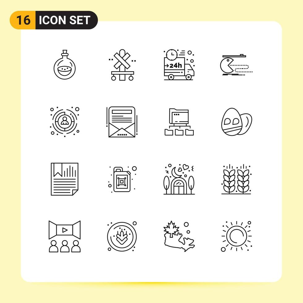 16 Benutzer Schnittstelle Gliederung Pack von modern Zeichen und Symbole von Pacman Spiel Auto Computer Auto editierbar Vektor Design Elemente