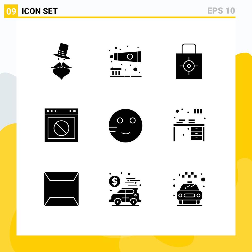 modern uppsättning av 9 fast glyfer pictograph av webb sluta tänder vård app säkerhet redigerbar vektor design element