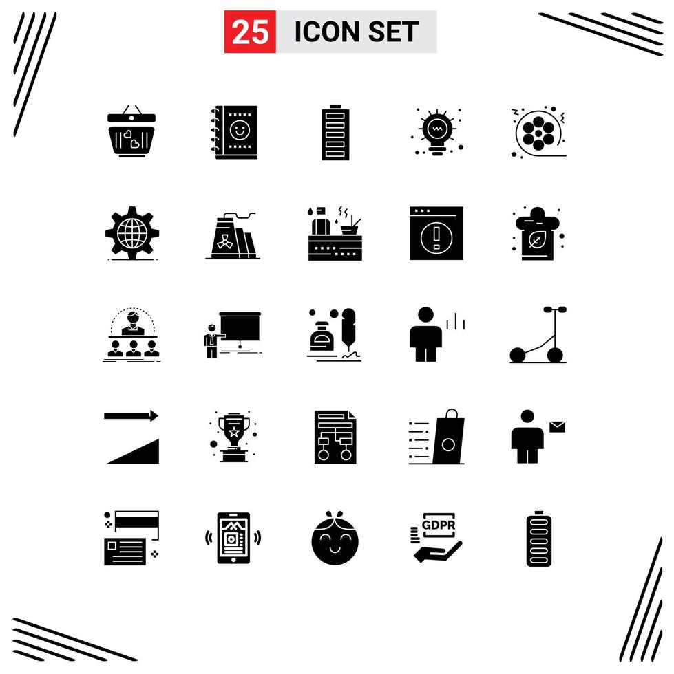 25 Universal- solide Glyphe Zeichen Symbole von Kino Film elektrisch Birne Netz editierbar Vektor Design Elemente