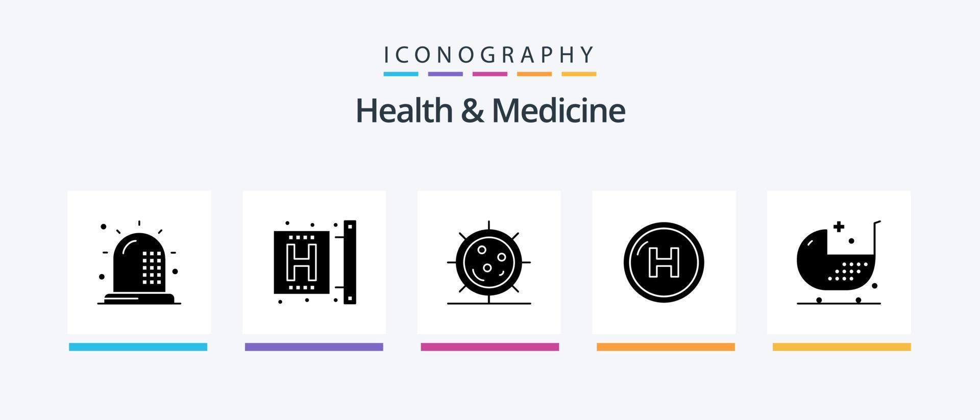 hälsa och medicin glyf 5 ikon packa Inklusive hälsa. vård. form. medicin. form. kreativ ikoner design vektor