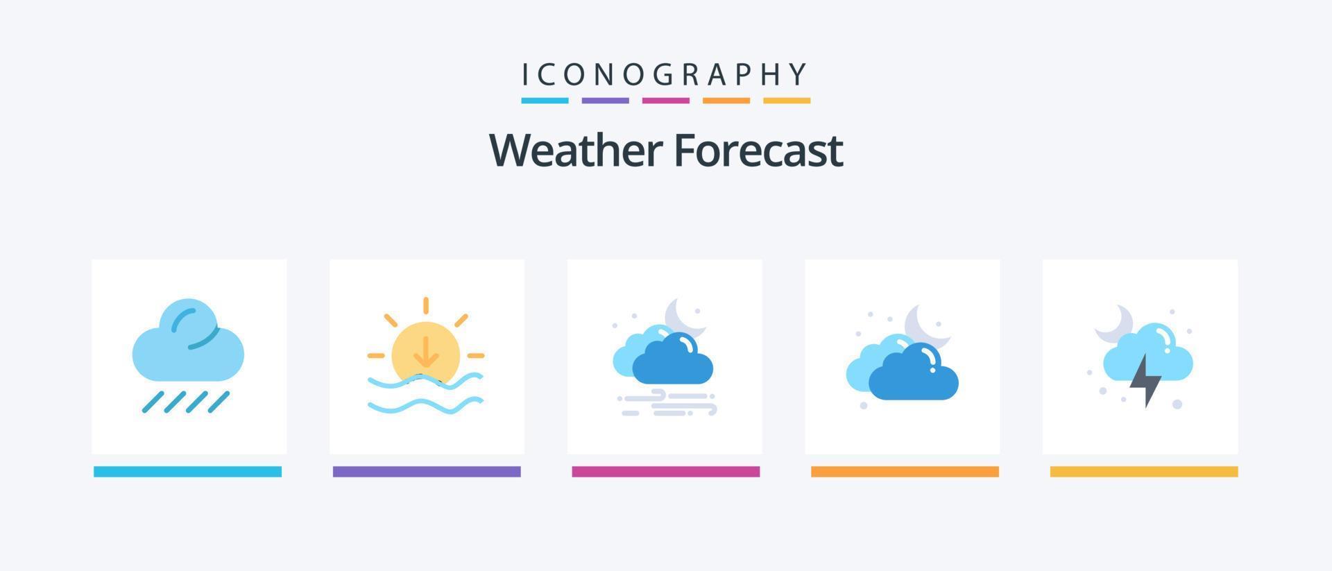 Wetter eben 5 Symbol Pack einschließlich Mond. Wolke. windig. Wetter. wolkig. kreativ Symbole Design vektor