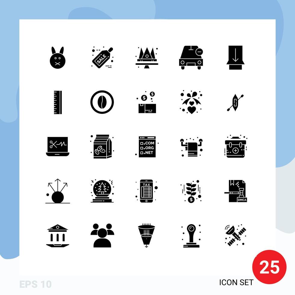 solide Glyphe Pack von 25 Universal- Symbole von rutschen Fahrzeuge Juwel Minus löschen editierbar Vektor Design Elemente