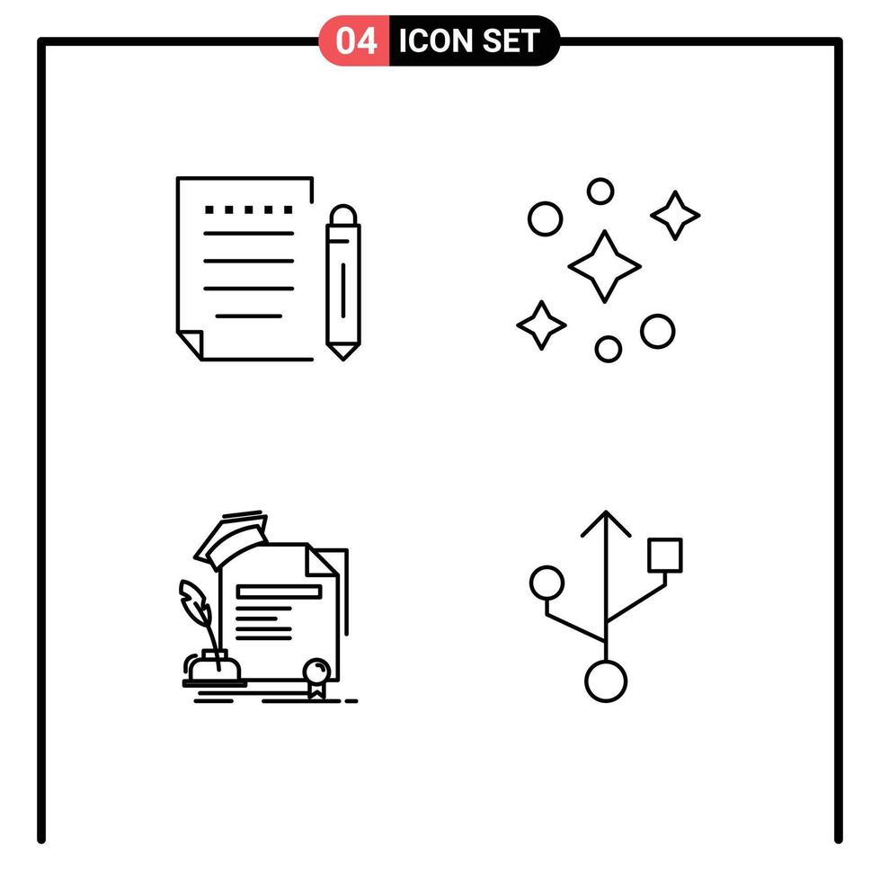 4 Universal- Linie Zeichen Symbole von Brief Bildung schreiben Sterne Zustimmung editierbar Vektor Design Elemente