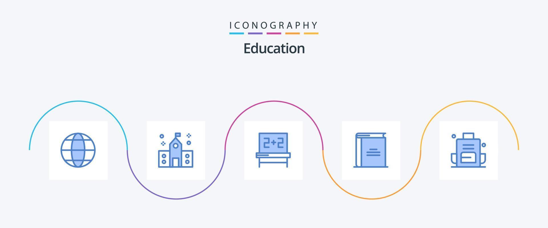 Bildung Blau 5 Symbol Pack einschließlich Rucksack. öffnen Buch. Schule. Bibliothek. Buch vektor