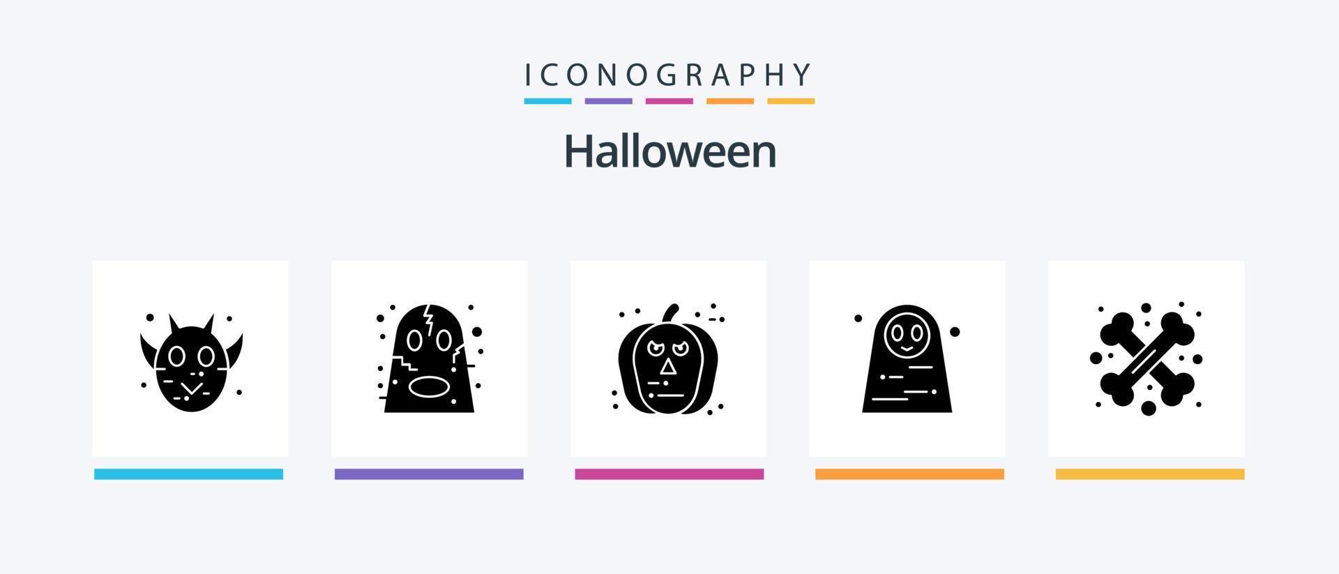 halloween glyf 5 ikon packa Inklusive korsa ben. skrämmande. ansikte. halloween kostym. död- kvinna. kreativ ikoner design vektor