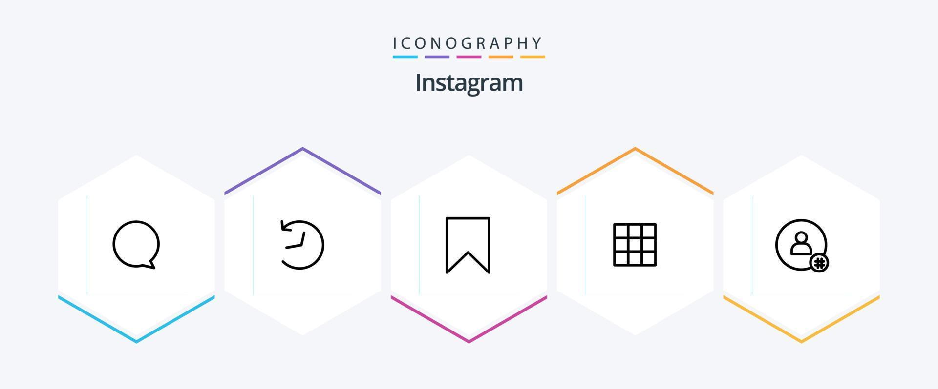Instagram 25 linje ikon packa Inklusive tweeta. Följ. gränssnitt. set. Galleri vektor