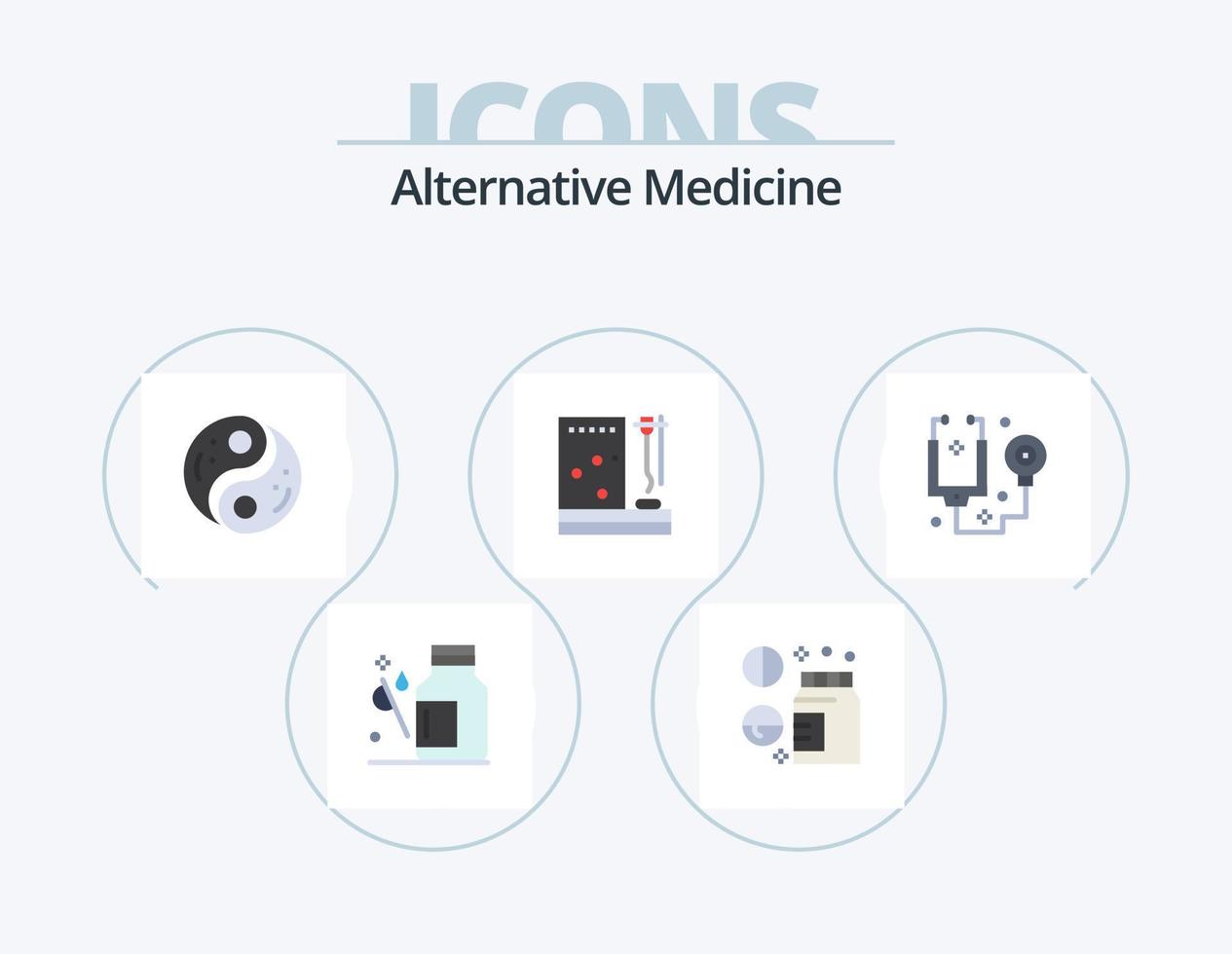 alternativ medicin platt ikon packa 5 ikon design. rum. sjukhus. friskvård. blod. yang vektor