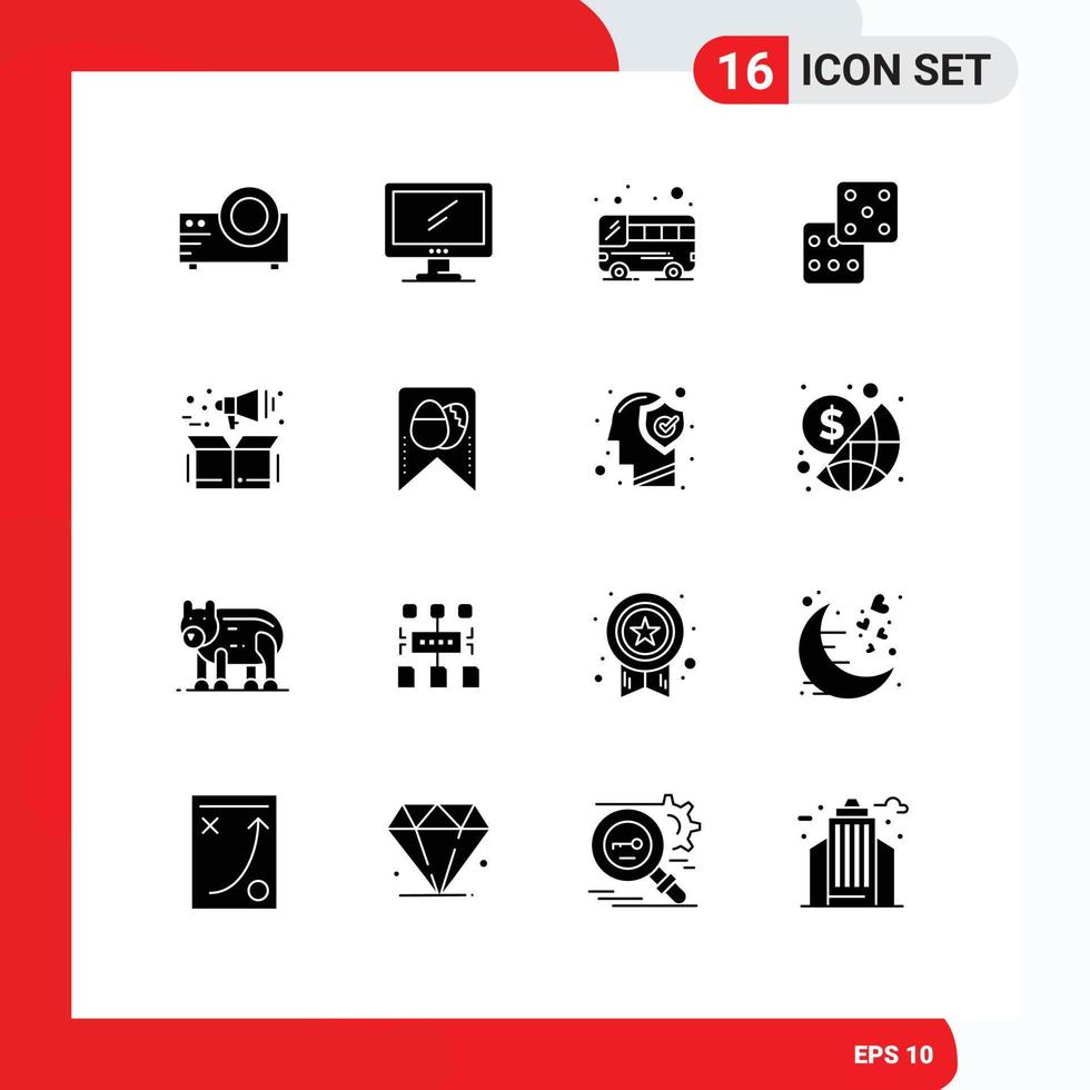 Gruppe von 16 solide Glyphen Zeichen und Symbole zum Produkt Verwaltung pc Glücksspiel Kasino editierbar Vektor Design Elemente
