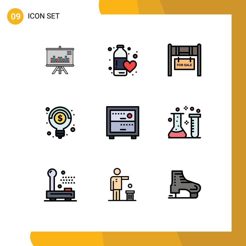 packa av 9 kreativ fylld linje platt färger av kontor pengar kärlek idéer för försäljning redigerbar vektor design element