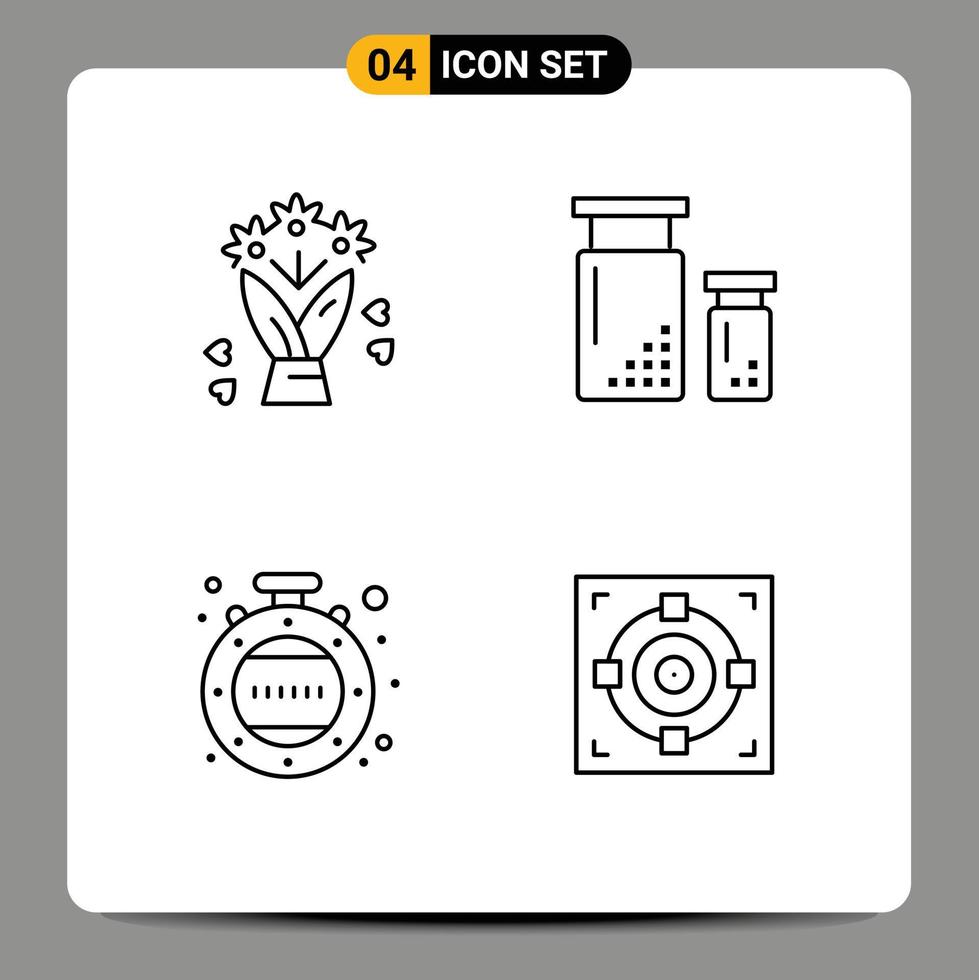 piktogram uppsättning av 4 enkel fylld linje platt färger av bukett minuter kodning utveckling mål redigerbar vektor design element