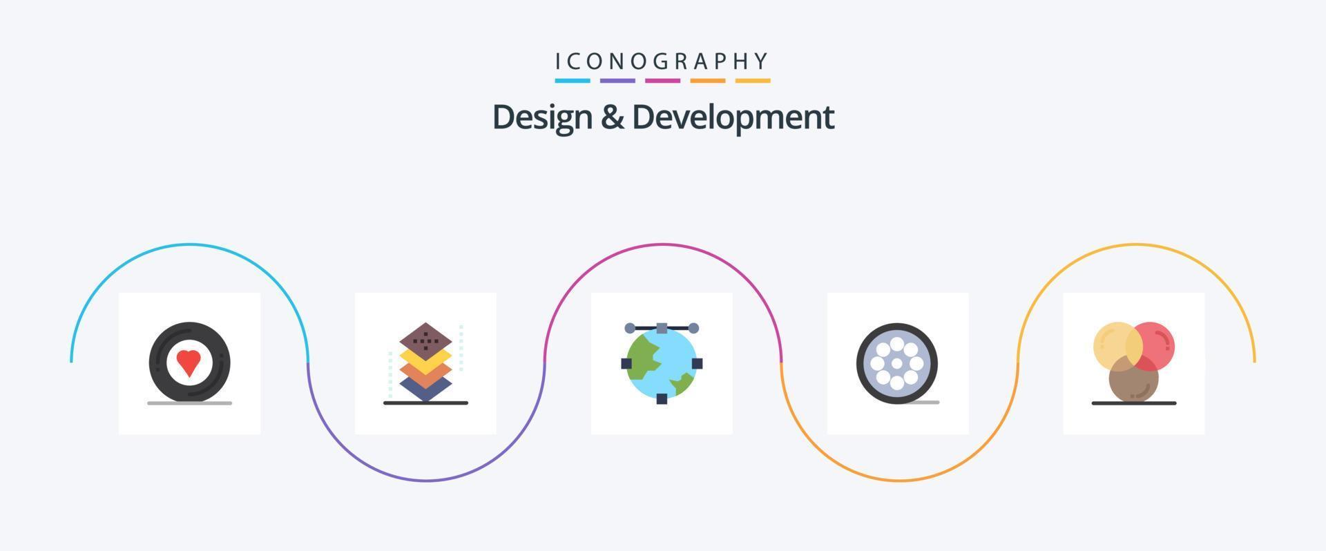 Design und Entwicklung eben 5 Symbol Pack einschließlich Netz. Linie. Programmierung. Design. Globus vektor