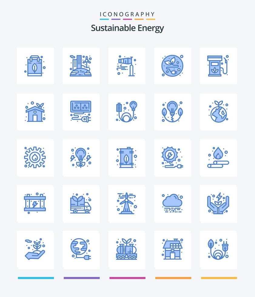 kreativ hållbar energi 25 blå ikon packa sådan som diesel. blad. luft. elektrisk plugg. storm vektor