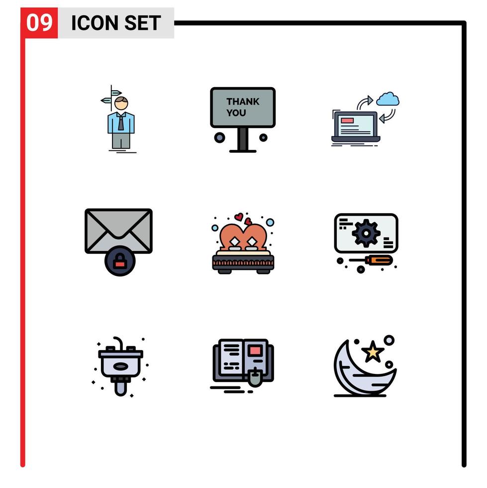 grupp av 9 fylld linje platt färger tecken och symboler för privat post tacka du pilar data redigerbar vektor design element