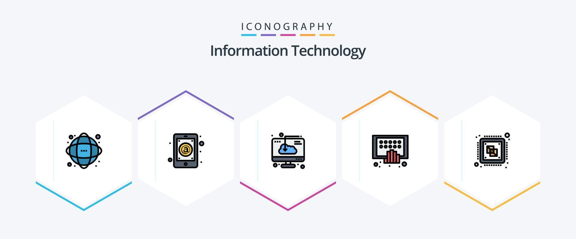 Information Technologie 25 gefüllte Linie Symbol Pack einschließlich Handy, Mobiltelefon. Anwendungen. Post. Software. herunterladen vektor