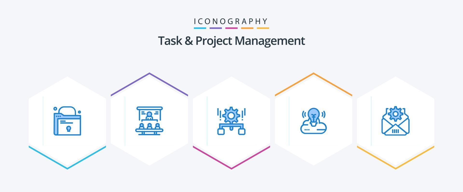 uppgift och projekt förvaltning 25 blå ikon packa Inklusive post. moln kreativ. konfiguration. kampanj. dela med sig vektor