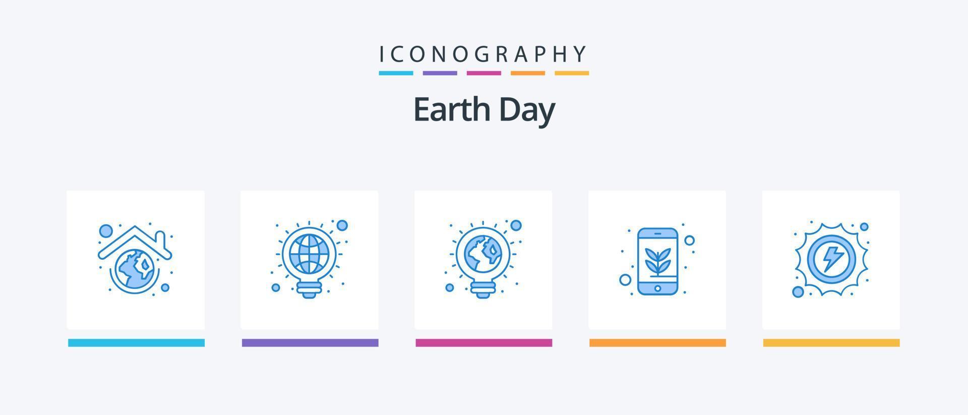 jord dag blå 5 ikon packa Inklusive mobil. miljö- skydd. aning. ekologi. ljus Glödlampa. kreativ ikoner design vektor