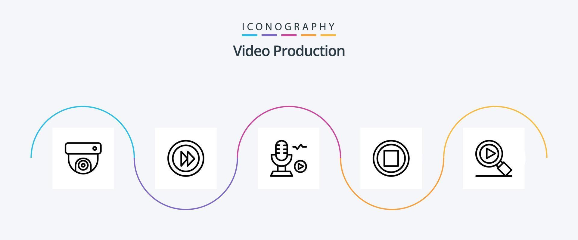 video produktion linje 5 ikon packa Inklusive musik . multimedia . röst. inspelning vektor