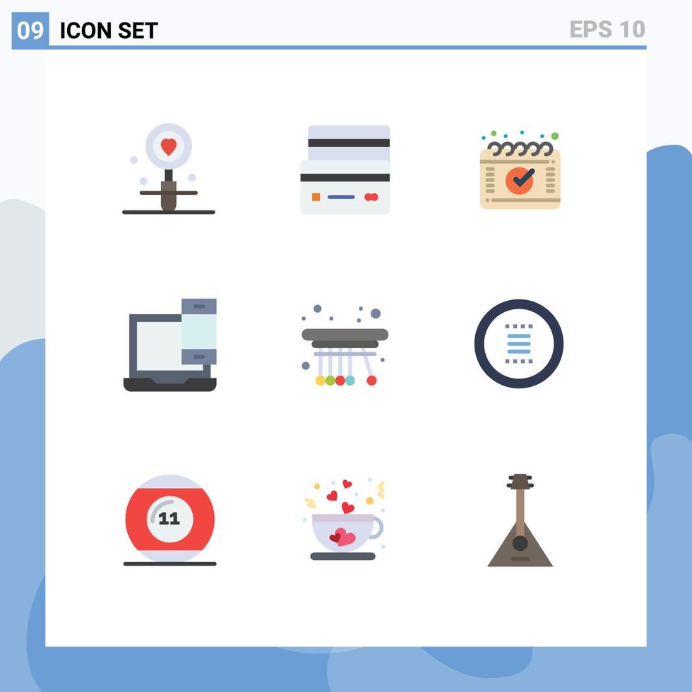 redigerbar vektor linje packa av 9 enkel platt färger av telefon bärbar dator betalning enheter schema redigerbar vektor design element