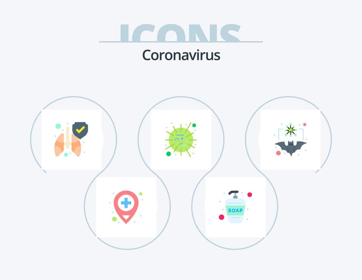 coronavirus platt ikon packa 5 ikon design. coronavirus. fladdermus. lungorna. virus. merer vektor