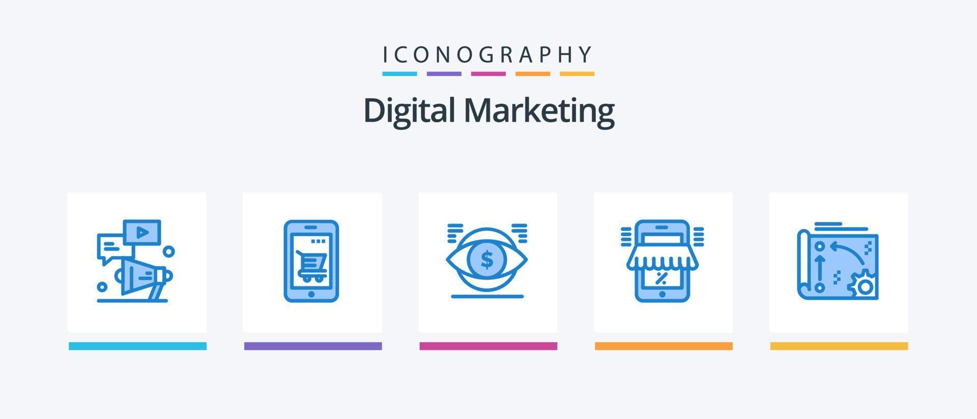 Digital Marketing Blau 5 Symbol Pack einschließlich Geschäft. Handy, Mobiltelefon. Einkaufen. Vision. Geld. kreativ Symbole Design vektor