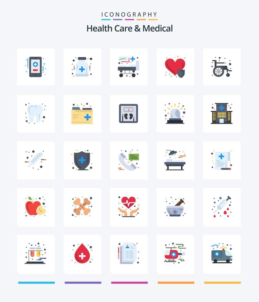kreativ hälsa vård och medicinsk 25 platt ikon packa sådan som hjul stol. medicinsk. sjukhus. försäkring. hjärta vård vektor