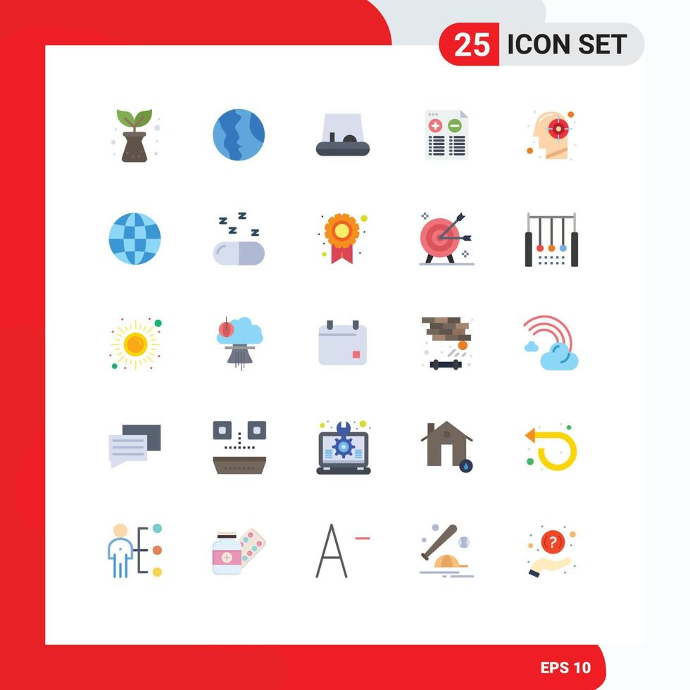 25 användare gränssnitt platt Färg packa av modern tecken och symboler av sinne huvud trampa mål plus redigerbar vektor design element
