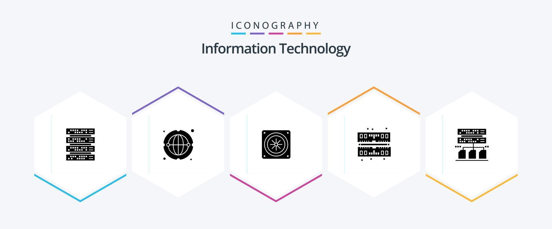 information teknologi 25 glyf ikon packa Inklusive . data. dator. säkerhetskopiering. minne vektor