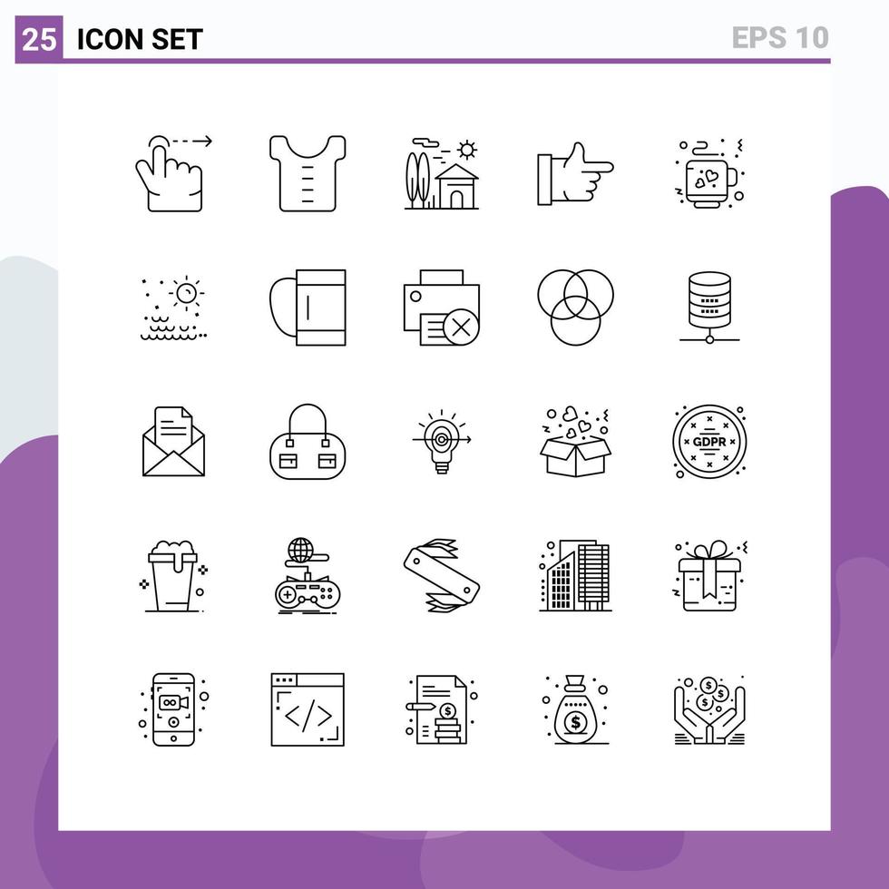 uppsättning av 25 kommersiell rader packa för hav kärlek fast egendom kaffe tummen upp redigerbar vektor design element