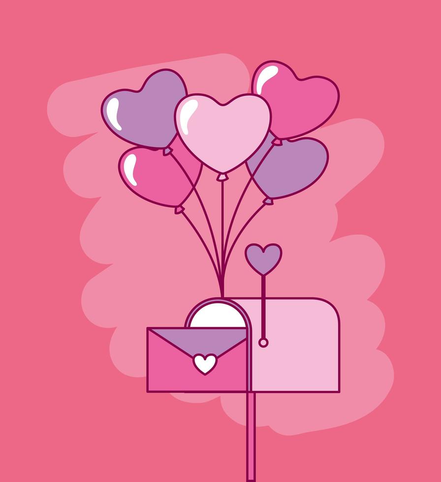 Valentinstagfeier mit Luftballons und Briefkasten vektor