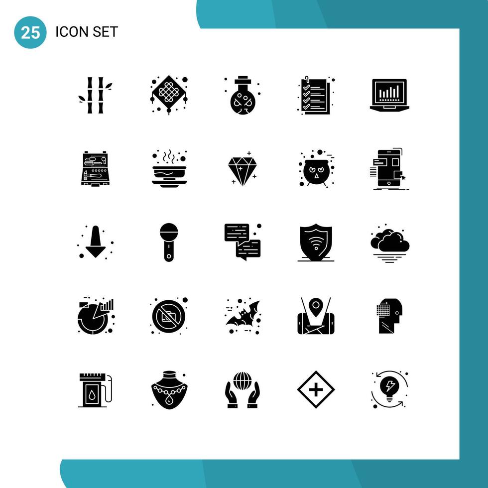 universell ikon symboler grupp av 25 modern fast glyfer av bärbar dator lista firande kolla upp skalle redigerbar vektor design element